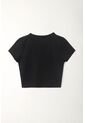Tennis Camiseta Crop Con Cuello En V Negra Para Mujer de Tennis