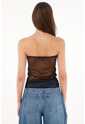 Tennis Camiseta Strapless En Malla Negra Para Mujer