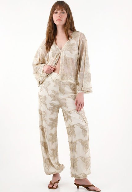 Camisa En Malla Bordada Cruda Para Mujer