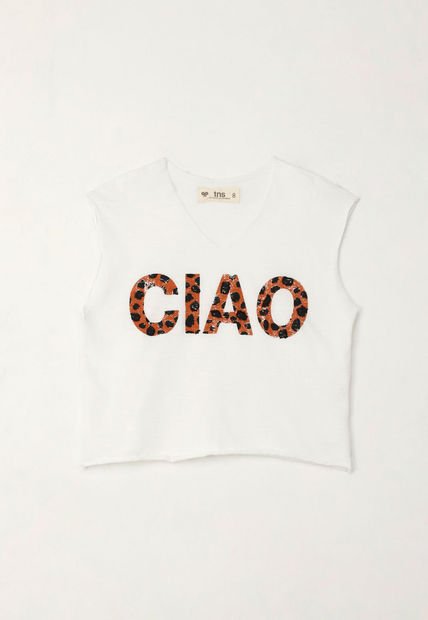 Camiseta Manga Sisa Con Estampado Blanca Para Niña