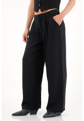 Tennis Pantalón Recto Con Prenses En Frente Negro Para Mujer