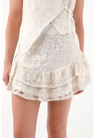 Falda Corta Con Boleros Y Encaje Crudo Para Mujer Tennis