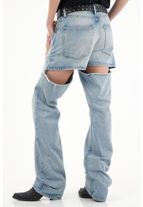 Tennis Jean Recto Tiro Alto Con Detalles Desflecados Para Mujer