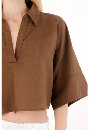 Tennis Camisa Boxy Fit Manga Corta Café Para Mujer