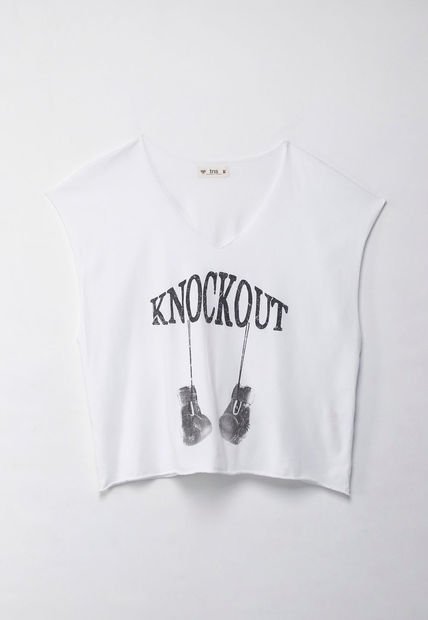 Camiseta Boxy Fit Con Estampado Blanca Para Mujer
