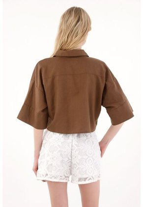 Tennis Camisa Boxy Fit Manga Corta Café Para Mujer