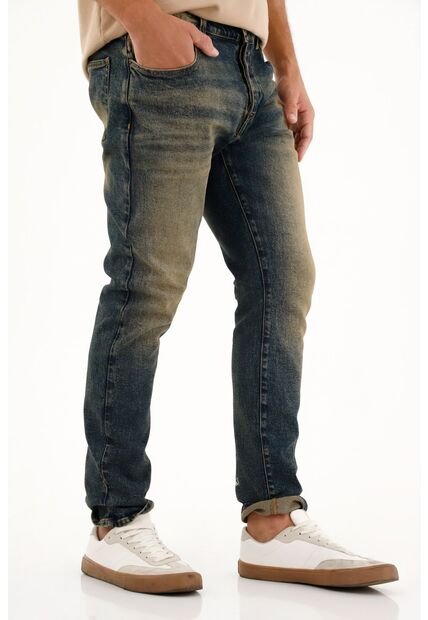 Jean Skinny Tiro Medio Azul Oscuro Para Hombre