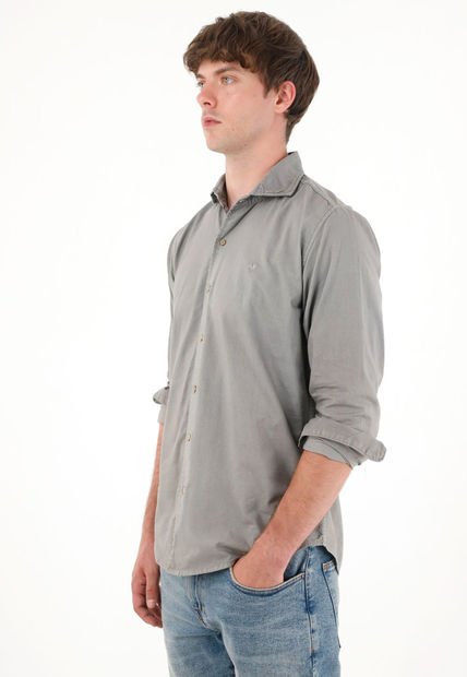 Camisa Manga Larga Gris Para Hombre