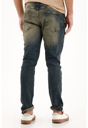 Jean Skinny Tiro Medio Azul Oscuro Para Hombre