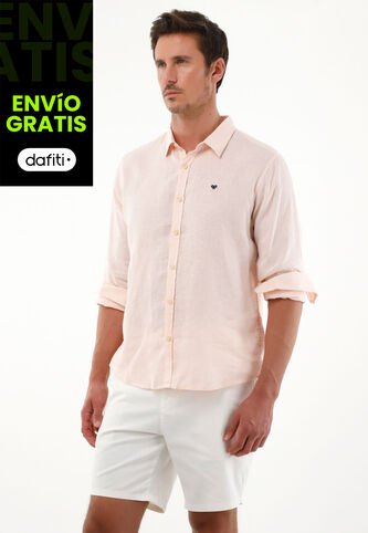 Camisa Rosada En Lino Para Hombre Tennis