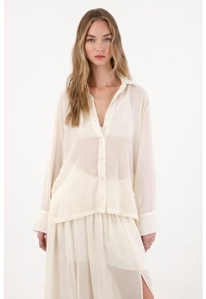 Tennis Camisa Manga Larga Con Transparencia Crudo Para Mujer