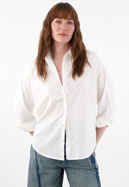 Camisa Amplia Con Encaje Crudo Para Mujer