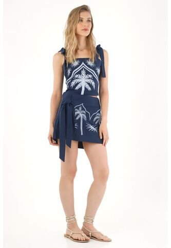 Tennis Camisa Crop Con Diseño De Palmeras Azul Para Mujer Tennis