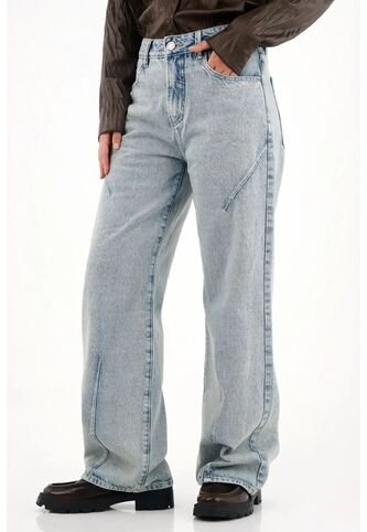 Tennis Jean Wide Leg Tiro Alto Azul Claro Para Mujer Tennis