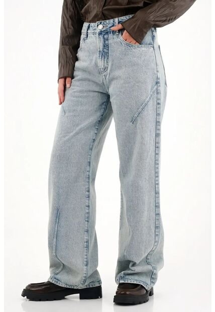 Tennis Jean Wide Leg Tiro Alto Azul Claro Para Mujer