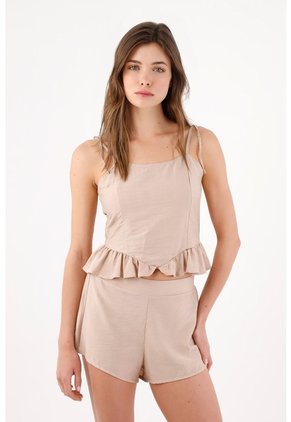Tennis Top De Tiras Fit Relajado Con Volante Beige Arena Para Mujer