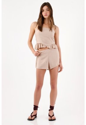 Tennis Top De Tiras Fit Relajado Con Volante Beige Arena Para Mujer