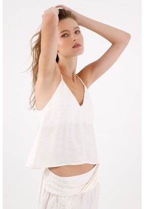 Tennis Top De Tiras Fit Relajado Con Escote En V En Viscosa Blanco Para Mujer