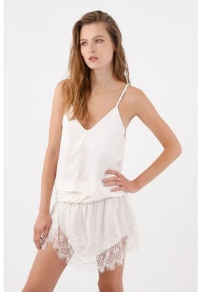 Tennis Top De Tiras Fit Relajado Con Escote En V En Viscosa Blanco Para Mujer