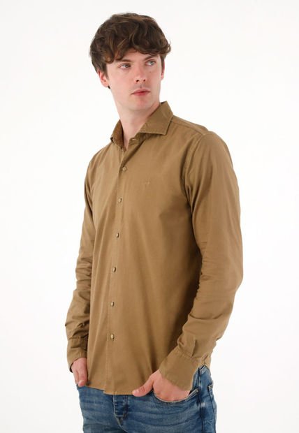 Camisa Manga Larga Café Para Hombre