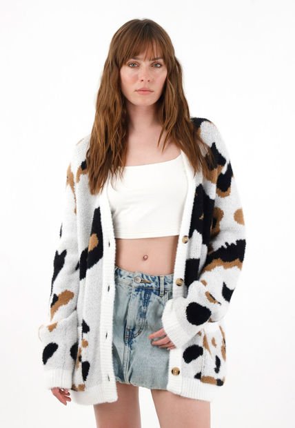 Buzo Afelpado Oversize De Animal Print Para Mujer