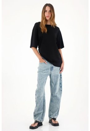 Tennis Camiseta Oversize Con Cuello En Rib Negra Para Mujer