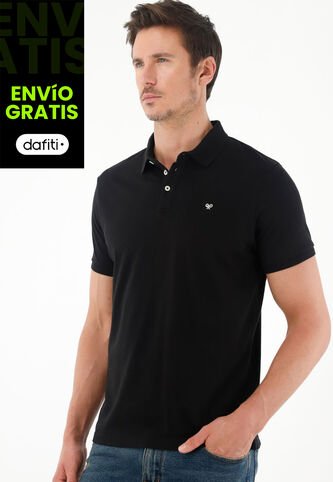 Tennis Polo Negra Cuello Tejido Para Hombre Tennis