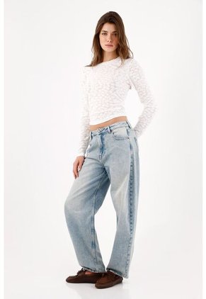 Tennis Jean Baggy Con Pierna Extra Amplia En Algodón Azul Claro Para Mujer