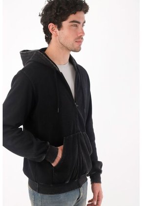 Tennis Buzo Regular Fit Con Efecto Lavado En Algodón Negro Para Hombre