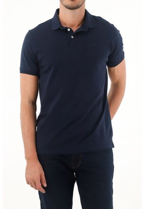 Tennis Polo Azul Slim Fit Cuello Tejido Para Hombre