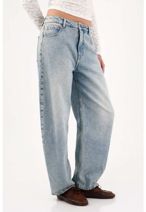 Tennis Jean Baggy Con Pierna Extra Amplia En Algodón Azul Claro Para Mujer