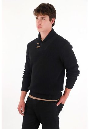 Tennis Buzo Tejido Cuello Alto Negro Para Hombre