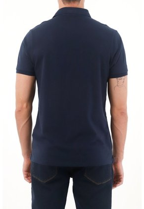 Tennis Polo Azul Slim Fit Cuello Tejido Para Hombre