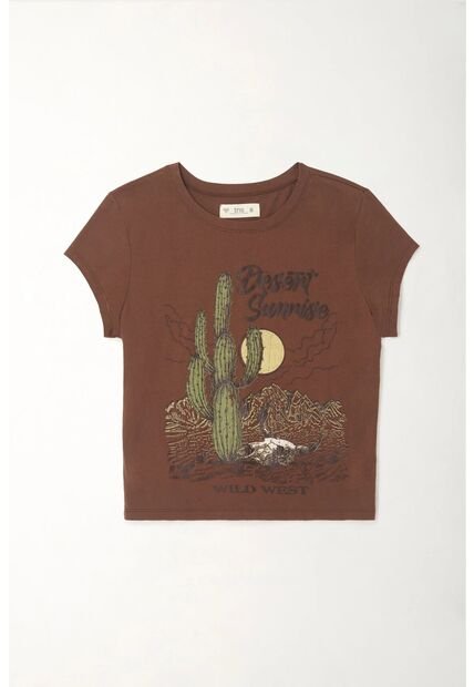 Tennis Camiseta Crop Con Estampado Café Para Mujer