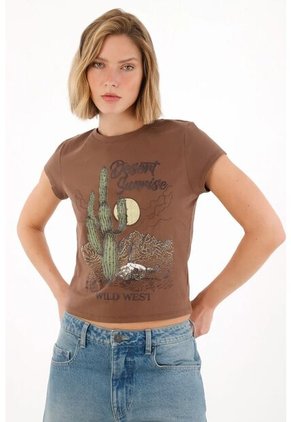 Tennis Camiseta Crop Con Estampado Café Para Mujer