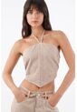 Tennis Top Halter Para Mujer De Algodón Beige Corto Con Tiras de Tennis