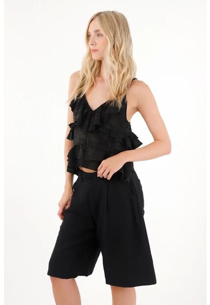 Tennis Bermuda Con Diseño De Prenses Negra Para Mujer