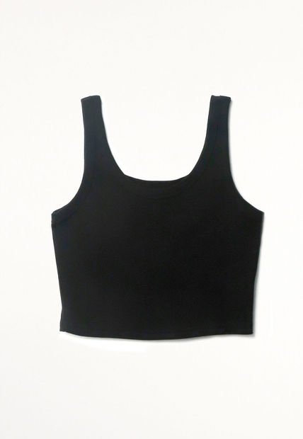 Camiseta Crop En Rib Negra Para Mujer