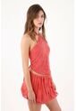 Tennis Top Halter Holgado Con Escote Cruzado En Poliamida Coral Para Mujer de Tennis