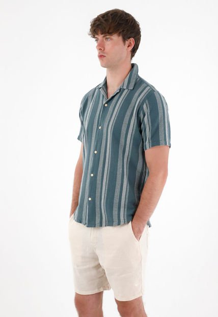 Camisa Tipo Bowling A Rayas Para Hombre
