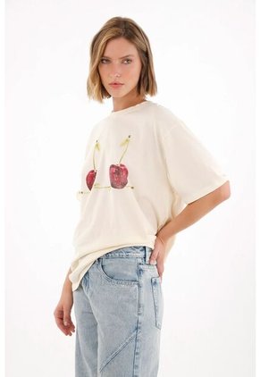Tennis Camiseta Oversized Estampado Cerezas Crudo Para Mujer