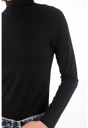 Tennis Camiseta Manga Larga Cuello Tortuga Negra Para Mujer