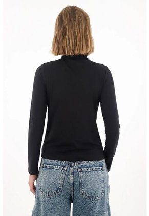 Tennis Camiseta Manga Larga Cuello Tortuga Negra Para Mujer