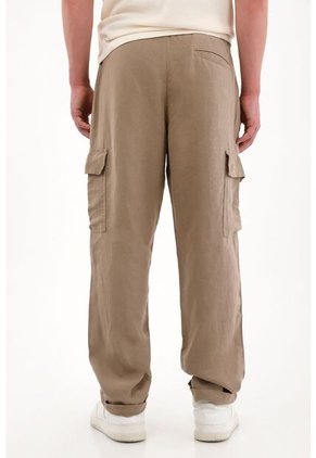 Tennis Pantalón En 100% Lino Bota Recta Café Para Hombre