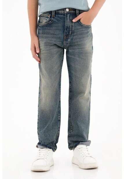 Jean Recto Tono Azul Tiro Medio Para Niño
