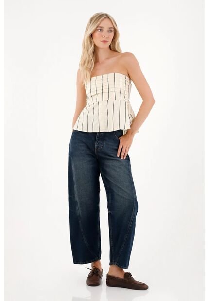 Tennis Camisa Strapless Con Tablas Decorativas Crudo Para Mujer