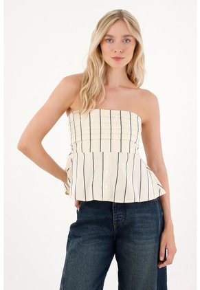 Tennis Camisa Strapless Con Tablas Decorativas Crudo Para Mujer