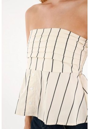 Tennis Camisa Strapless Con Tablas Decorativas Crudo Para Mujer