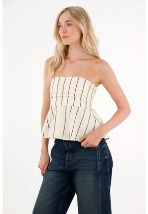 Tennis Camisa Strapless Con Tablas Decorativas Crudo Para Mujer