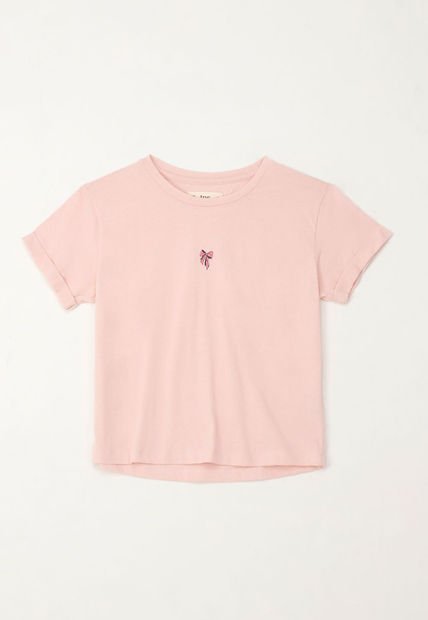 Camiseta Básica Estampada Rosada Para Niña